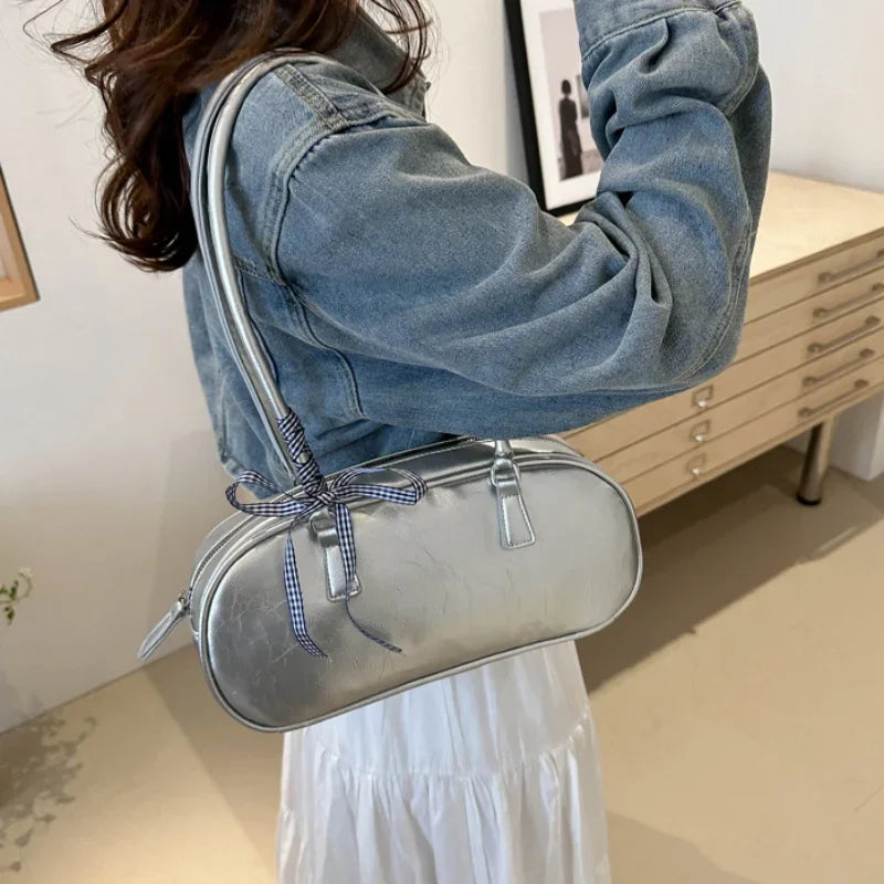 Large Capacity Silver Pillow Bag – Versatile Shoulder & Handbag for Women