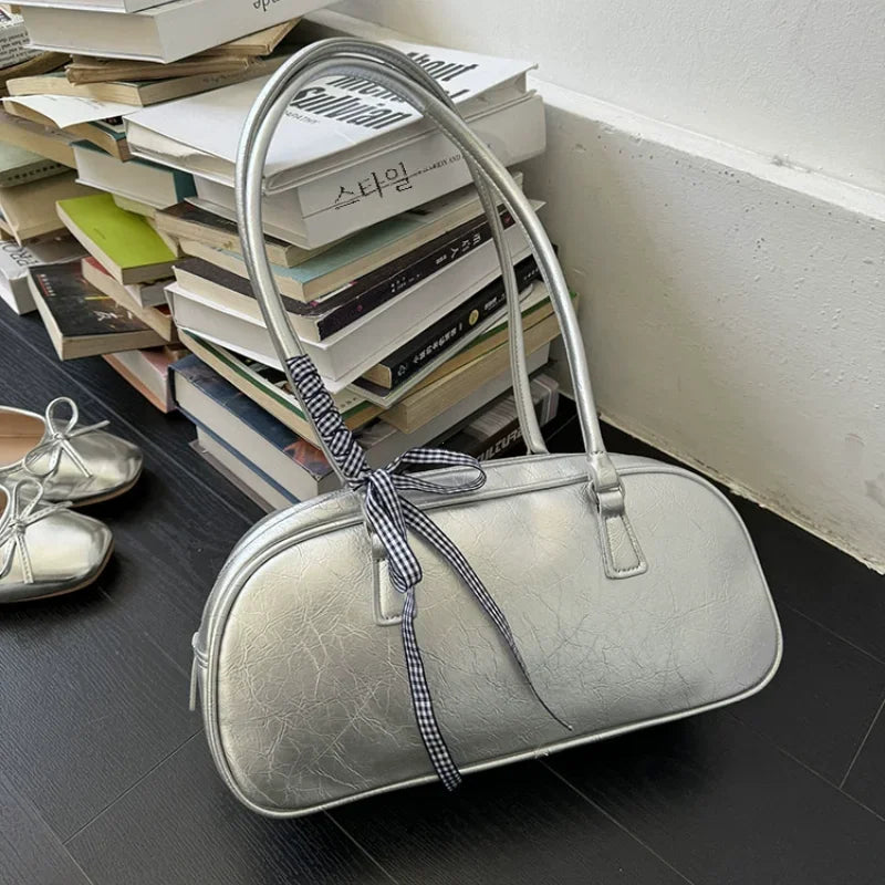 Large Capacity Silver Pillow Bag – Versatile Shoulder & Handbag for Women