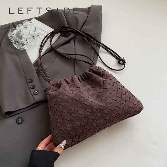 LEFTSIDE Luxury Handwoven Faux Suede Tote Bag – 2025 Autumn/Winter Casual Shoulder & Crossbody Bag for Young Women